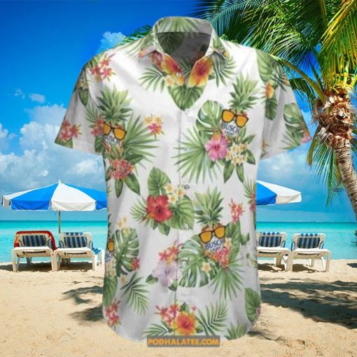 Busch Light Hawaiian Shirt Hibiscus Flower  Aloha Shirt