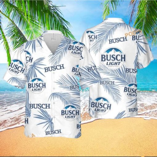 Busch Light Hawaiian Shirt Palm Leaves Pattern On White Theme  Aloha Shirt