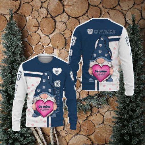 Butler Bulldogs Be Mine Valentine Gnomes With Valentine Football American Valentine Day Ugly Xmas AOP Sweater