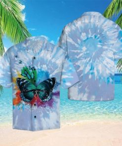 Butterfly Blue Tie Dye Hawaiian Shirt