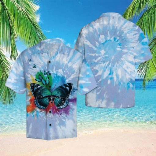 Butterfly Blue Tie Dye Hawaiian Shirt