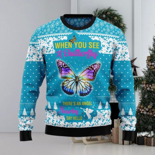 Butterfly Nearby Say Hello Ugly Christmas Sweater Gift Men Women