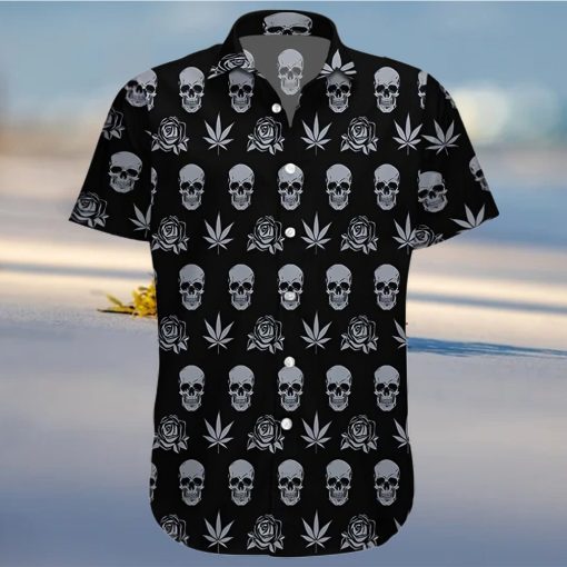 Buy Hawaiian Aloha Shirts Black Weed Rose And Skull