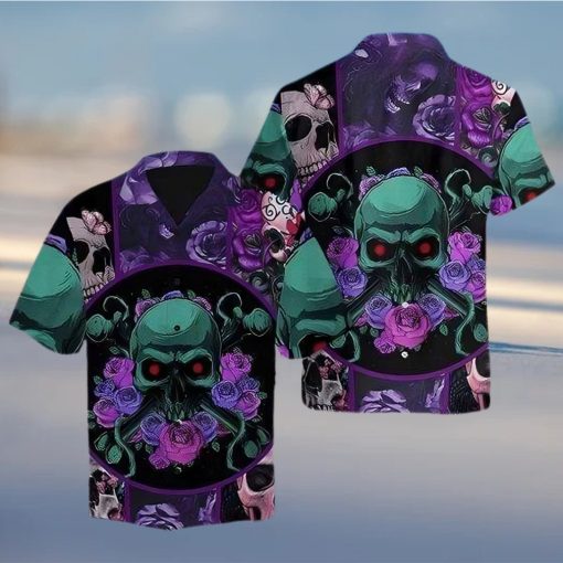 Buy Hawaiian Shirts Skull Purple Rose