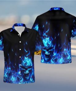 Buy Skull Flame Blue 3d All Over Hawaiian Shirtt