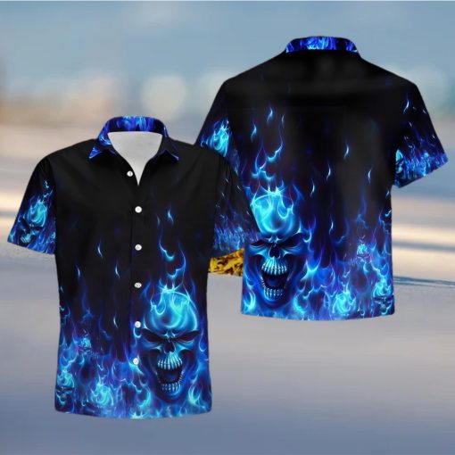 Buy Skull Flame Blue 3d All Over Hawaiian Shirtt