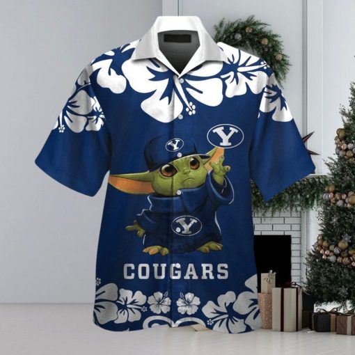 Byu Cougars Baby Yoda Short Sleeve Button Up Tropical Hawaiian Shirt