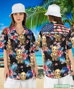 C3PO American Flag Hawaiian Shirt Star Wars Droid Tropical Hawaii Shirt Star Wars Palm Leaves Summer Aloha Shirt