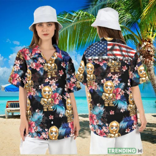 C3PO American Flag Hawaiian Shirt Star Wars Droid Tropical Hawaii Shirt Star Wars Palm Leaves Summer Aloha Shirt