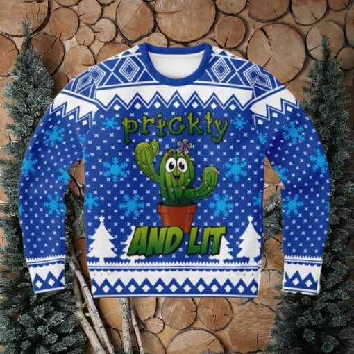 Cactus Prickly and Lit Ugly Christmas Sweater 3D Gift For Men And Women