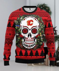 Calgary Flames Skull Flower Ugly Christmas Ugly Sweater