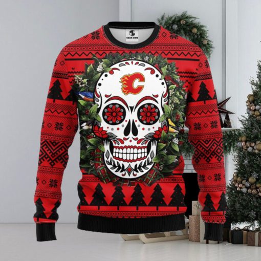 Calgary Flames Skull Flower Ugly Christmas Ugly Sweater