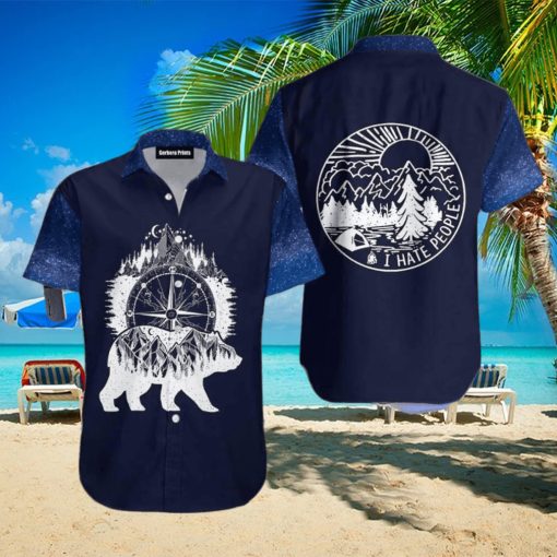 Camping I Hate People Bear Blue Aloha Hawaiian Shirt