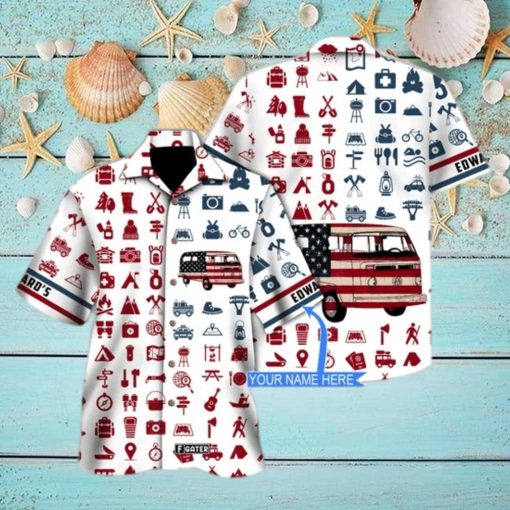 Camping Vans American Flag Hawaiian Shirt