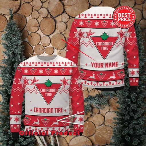 Canadian Tire Custom Name White Design Logo Snowflake Ugly Christmas Sweater