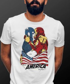 Captain America and Iron Man kissing make American gay again shirt