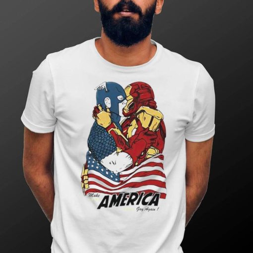 Captain America and Iron Man kissing make American gay again shirt