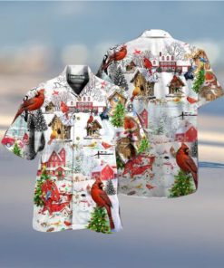 Cardinal Bird Festive Hawaiian Shirt, Mens Christmas Shirt