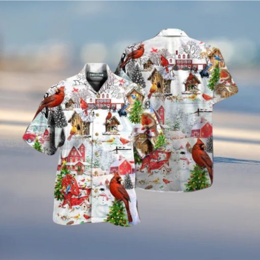 Cardinal Bird Festive Hawaiian Shirt, Mens Christmas Shirt