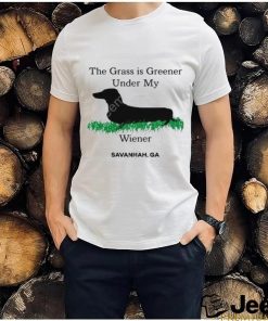 Carla Wearing The Grass Is Greener Under My Wiener Savannah Ga Tee shirt