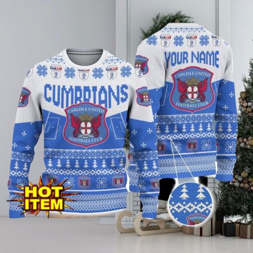 Carlisle United FC Big Logo Custom Name 3D Ugly Christmas Sweater Christmas Gift For Big Fans