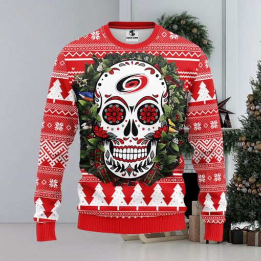 Carolina Hurricanes Skull Flower Ugly Christmas Ugly Sweater