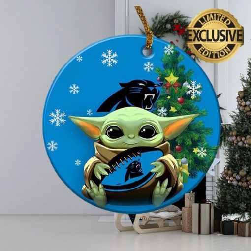 Carolina Panthers Baby Yoda NFL Christmas Tree Decorations Ceramic Ornament