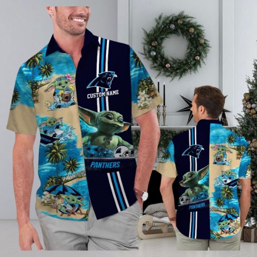 Carolina Panthers Baby Yoda Name Personalized Short Sleeve Tropical Hawaiian Shirt