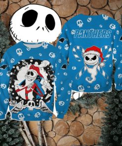 Carolina Panthers Christmas Jack Skellington Tradition Christmas Ugly Sweater Halloween For Men And Women