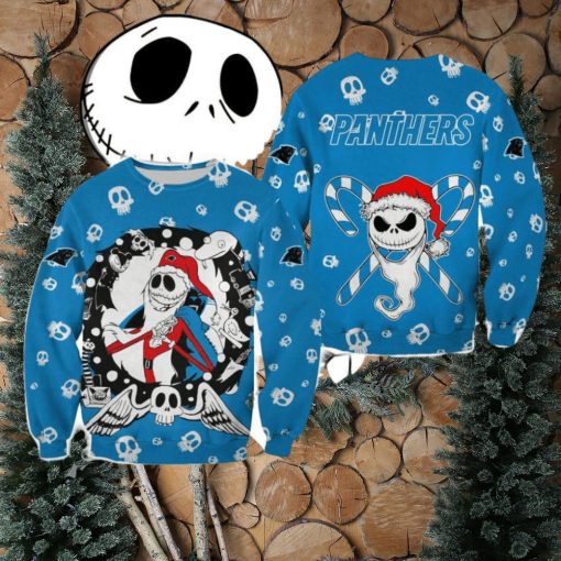 Carolina Panthers Christmas Jack Skellington Tradition Christmas Ugly Sweater Halloween For Men And Women