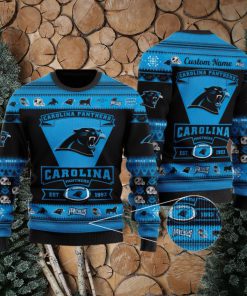 Carolina Panthers Football Team Logo Custom Name Christmas Gift All Over Print Ugly Christmas Sweater