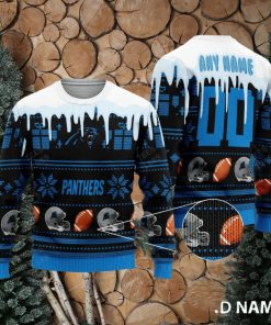 Carolina Panthers Graphics NFL Snowflakes Reindeer 3D Sweater Custom Number And Name