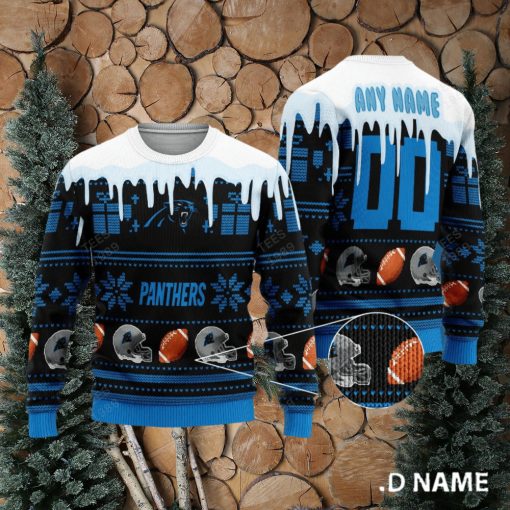 Carolina Panthers Graphics NFL Snowflakes Reindeer 3D Sweater Custom Number And Name