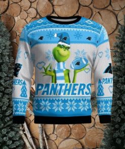 Carolina Panthers Grinch Snowflake Pattern Ugly Sweater Christmas