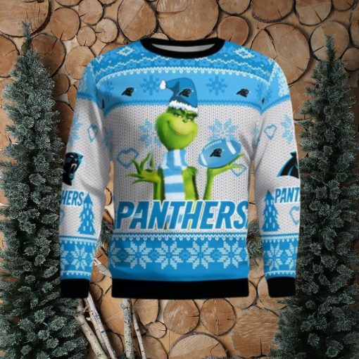 Carolina Panthers Grinch Snowflake Pattern Ugly Sweater Christmas