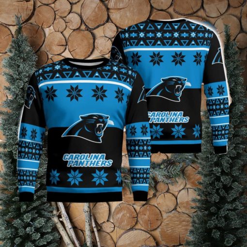 Carolina Panthers Logo Big Snowflake Pattern Ugly Christmas Sweater