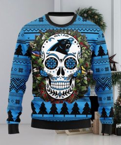 Carolina Panthers Skull Flower Ugly Christmas Ugly Sweater