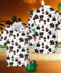 Cartoon Black Cat Merry Christmas Hawaiian Shirt Funny Xmas Cat Shirt Gifts For Cousin