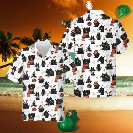 Cartoon Black Cat Merry Christmas Hawaiian Shirt Funny Xmas Cat Shirt Gifts For Cousin