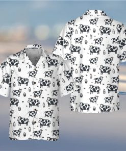 Cartoon Cow Hawaiian Shirt, Funny Cow Print Button Up Shirt For Men & Women