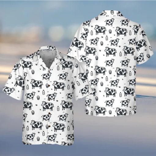 Cartoon Cow Hawaiian Shirt, Funny Cow Print Button Up Shirt For Men & Women