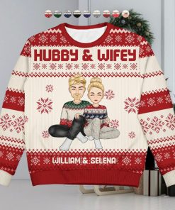Cartoon Style Couple Christmas Gift For Spouse, Husband, Wife Personalized Unisex Ugly Sweater