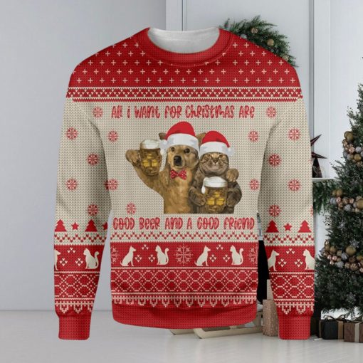 Cat All I Want For Christmas Are Good Beer And A Good Friend Ugly Christmas Sweater