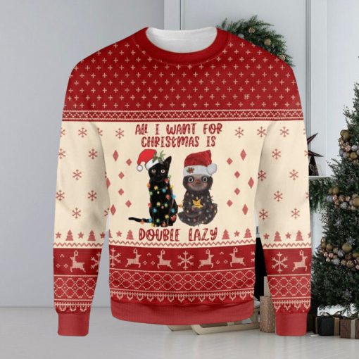 Cat All I Want For Christmas Is Double Lazy Cat And Sloth Ugly Christmas Sweater