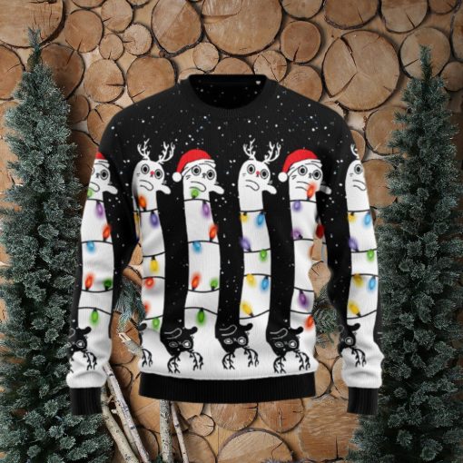 Cat And Christmas Light Funny Christmas 3D Sweater Matching Family Shirts For Christmas