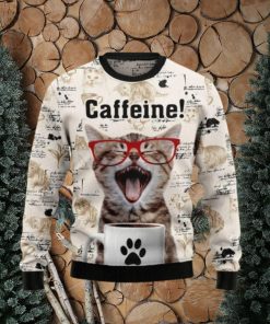 Cat Christmas Catfeine Cat And Coffee Christmas Ugly Sweater 3D For Men And Women