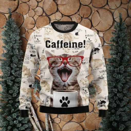 Cat Christmas Catfeine Cat And Coffee Christmas Ugly Sweater 3D For Men And Women