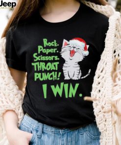 Cat Christmas rock paper scissors throat punch I win shirt