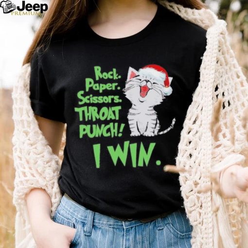 Cat Christmas rock paper scissors throat punch I win shirt