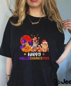 Cat Halloween Christmas Happy Hallothanksmas Thanksgiving 2023 Shirt